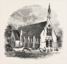 HOLY TRINITY CHAPEL SCHOOL AT REACH, CAMBRIDGESHIRE, 1860 engraving