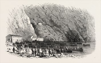 LANDING OF A PORTION OF THE NATIONAL ARMY AT THE MARINA DI PALMI, CALABRIA, ITALY, 1860 engraving