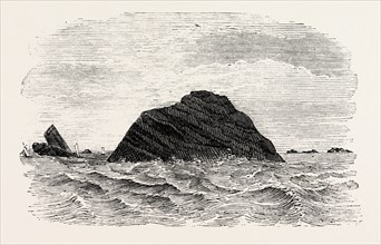THE BLACK ROCK, OFF THE COAST OF MAYO, 1860 engraving