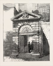 ENTRANCE GATEWAY OF WESTMINSTER SCHOOL, LONDON, UK, 1860 engraving