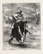 ROBIN HOOD AND THE CURTAL FRIAR, FROM THE BOY'S BOOK OF BALLADS, 1860 engraving