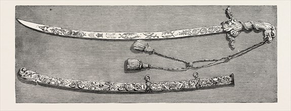 SWORD PRESENTED TO LORD CLYDE, G.C.B., BY THE COMMON COUNCIL OF LONDON, UK, 1860 engraving