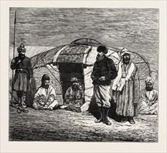 THE MISSION TO YARKUND AND KASHGAR: TRAVELLERS' SMOKING-DIVAN IN A KIRGHIZ TENT