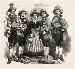 THE TYROLESE MINSTRELS. Mdlle. Margreiter, Simon, Holans, Veit, Ludwig Rainer, and Kleir. They