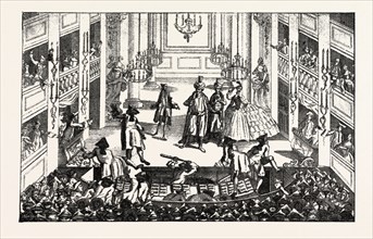STAGE OF COVENT GARDEN THEATRE IN 1763, LONDON, UK, 1893 engraving