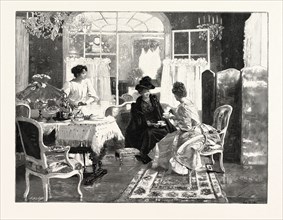 TEA AND SCANDAL BY GELHAY, IN THE SALON DES CHAMPS ELYSEES, 1892, 1893 engraving