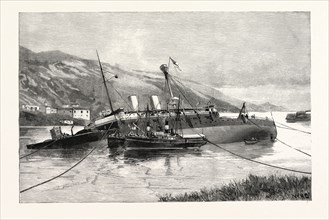 POSITION OF H.M.S. HOWE AT FERROL AFTER THE FIRST ATTEMPT TO RAISE HER, A CORUNA, GALICIA, SPAIN,