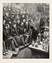 THE PRINCE OF WALES AND THE DUKE OF YORK AT THE ROYAL INSTITUTION: PROFESSOR DEWAR LECTURING ON