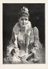 AT THE PLAY; A LADY AT THE THEATRE, 1893 engraving