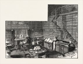 THE LIBRARY OF THE ATHENAEUM CLUB, PALL MALL, LONDON, UK, 1893 engraving