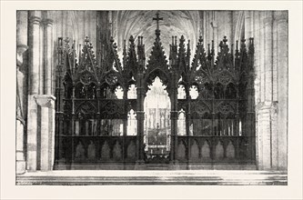 EIGHT HUNDREDTH ANNIVERSARY OF WINCHESTER CATHEDRAL: THE CHOIR SCREEN, UK, 1893 engraving