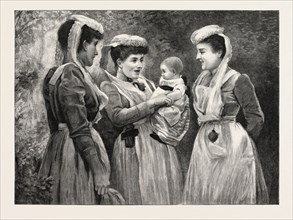 THE PET OF THE HOSPITAL NURSES, BY R.J. ABRAHAM, VICTORIAN ERA PAINTER, UK, 1893 engraving