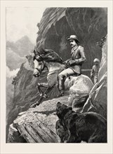 A QUESTION OF RIGHT-OF-WAY: A MOUNTAIN INCIDENT IN CASHMERE, KASHMIR, INDIA, 1892 engraving