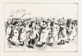 MAY-DAY FESTIVITIES: A PASTORAL DANCE AT ST. MARY CRAY, UK, 1892 engraving