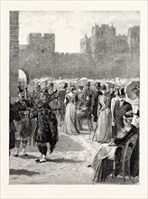 THE COMING OF AGE OF LORD WARKWORTH: THE GARDEN-PARTY AT ALNWICK CASTLE, UK, 1892 engraving