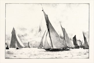 THE FIRST RACE OF THE ROYAL THAMES YACHT CLUB: THE IVERNA, METEOR AND MAID MARIAN RUNNING HOME,