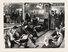 THE VOYAGE TO THE CAPE: A MUSICAL EVENING ON BOARD S.S. SCOT, 1892 engraving