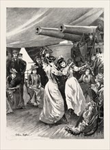A VISIT OF THE CHANNEL SQUADRON TO CADIZ: TWO SPANISH LADIES DANCING THE SEVILLANA AT AN AT HOME ON