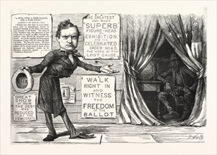 GREAT DEMOCRATIC MORAL SHOW, engraving 1880, us, usa, POLITICS, POLITICAL, POLITIC, CAMPAIGN,