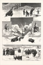 THE SEARCH FOR SIR JOHN FRANKLIN, 2. Salmon-Fishing the Ice. 3. Cenotaph erected Captain Hall. 4.