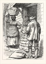 COULD I SLEEP IN THE KITCHEN?", US, USA, AMERICA, UNITED STATES, AMERICAN, ENGRAVING 1880