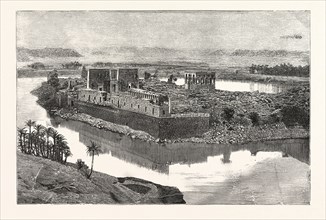 ISLAND OF PHILAE, SCENE ON THE NILE, EGYPT, ENGRAVING 1880