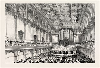 THE NEW TOWN HALL AT PORTSMOUTH: CEREMONY IN THE GRAND HALL, THE PRINCE OF WALES DECLARING THE