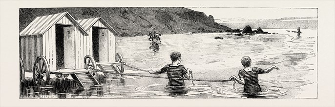 A TALE OF THE SEA: TIME AND TIDE WAIT FOR NO MAN, NOT EVEN FOR THE FAIR MISS JONES, 1890 engraving