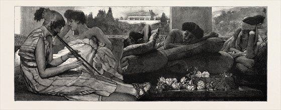 THE SIESTA, FROM THE PAINTING BY L. ALMA-TADEMA IN THE EXHIBITION OF THE ROYAL ACADEMY, UK, 1890