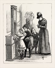 AT THE RAILWAY STATION: SWEETMEATS, 1890 engraving