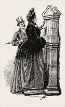 AT THE RAILWAY STATION: HIS BETTER HALF, 1890 engraving