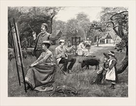 A DAY WITH THE SKETCHING CLUB AT BUSHEY, 1890 engraving