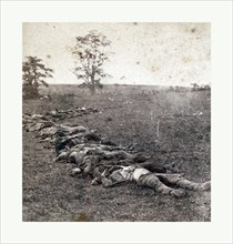 American Civil War: Gathered together for burial after the Battle of Antietam, dead bodies on the