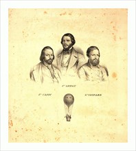 Portraits of three balloonists Ippolito Caffi, Francesco Arban, and G. Seiffard, with a small view