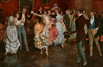 Dance painting by Leopold Schmutzler 1864-1941, bohemian painter, lived in Germany. dancing,