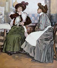 With the cook in the kitchen by Franz Hlavaty, 1861-1917. Around 1900, food and drink, liszt