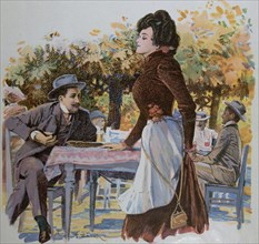 The waitress by Franz Hlavaty, 1861-1917, German. food and drink, liszt gourmet archive,