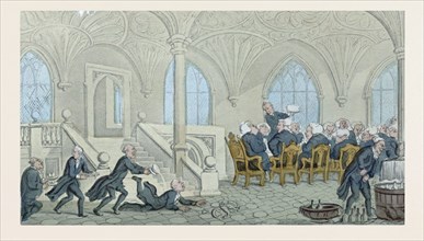 Dr. Syntax entertained at college, drawn and etched by Rowlandson, circa 1819. food and drink,