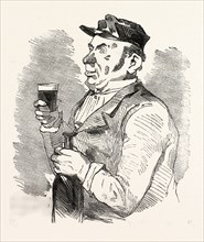 The concierge of the Roche-Noire castle drinking on the health of the count,  by Bertall,