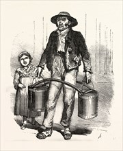 Carrying water, by Bertall, 1820-1882, Paris, Soyons, France, Europe, 19th century. According to