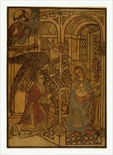 The annunciation, Print showing Mary visited by an angel, woodcut, hand-colored, between 1450 and