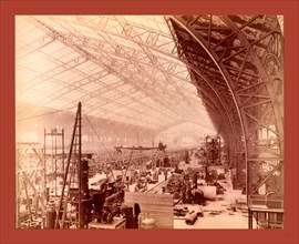 Interior of Gallery of Machines, showing machines being set up, Paris Exposition, 1889, France,