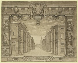 Stage design for L'Ortensio, 1589, Bolsi, Girolamo, artist, Neroni, Bartolomeo, approximately
