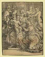 The marriage of St. Catherine, between ca. 1500 and 1700, chiaroscuro woodcut, Print shows St.