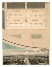 Plan and bird's eye view of the marche aux charbons Paris, 1817 by Louis-Pierre