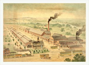 Bird's eye view of Wason Car Manufacturing Co., circa 1872. by  Charles Parsons, 1821 1910, US,