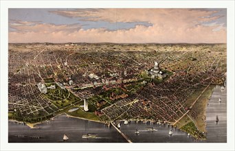 The City of Washington birds eye view from the Potomac, looking north by Currier & Ives circa 1880,