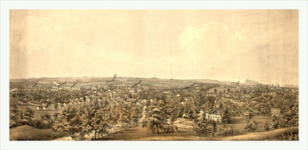 Birds eye view of Springfield, Mass., circa 1850, US, USA, America