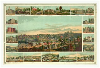 Bird's eye view of Ellicotts Mills, Maryland; small images of various buildings and factories in