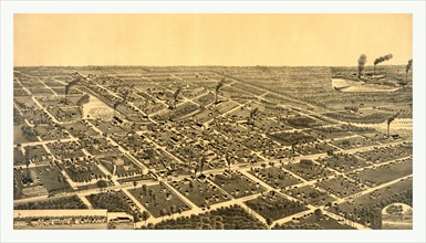 A bird's eye view of the city of Antigo, Wis., county seat of Langlade County. 1886, US, USA,